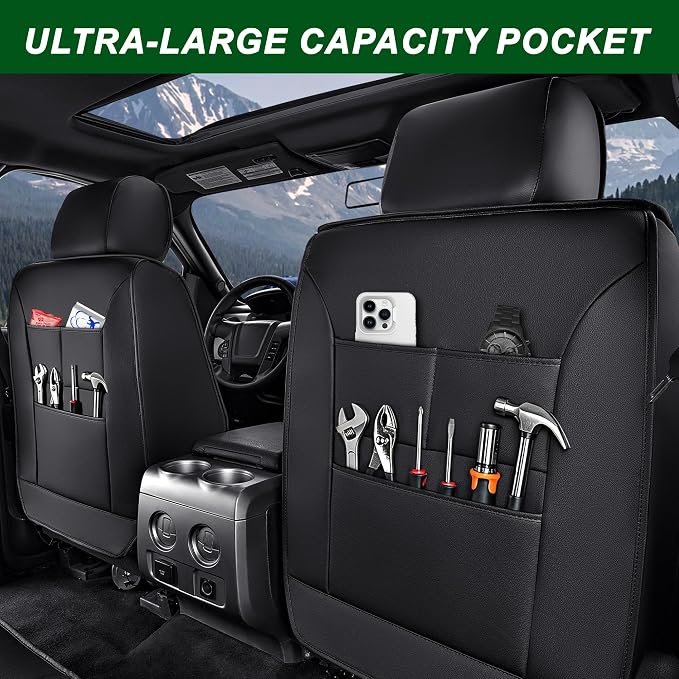 Ice Silk Front Ford F150 Seat Covers SuperCrew 2009-2026 Lightning | F250/F350/F450 Seat Covers 2017-2026 XL XLT Lariat Platinum King Ranch Limited STX Raptor SVT Raptor Tremor,Airbag Safe Black