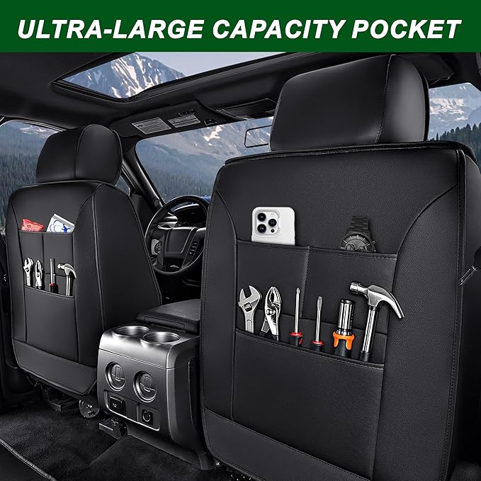 Ice Silk Full Ford F150 Seat Covers SuperCrew 2009-2026 Lightning | F250/F350/F450 Seat Covers 2017-2026 XL XLT Lariat Platinum King Ranch Limited STX Raptor SVT Raptor Tremor,Airbag Safe Black