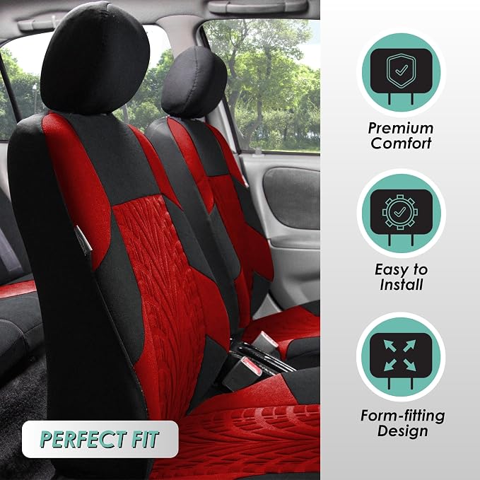 FH Group FB071115 + F11306 Travel Master Seat Covers (Red) Full Set – Universal Fit for Cars Trucks and SUVs