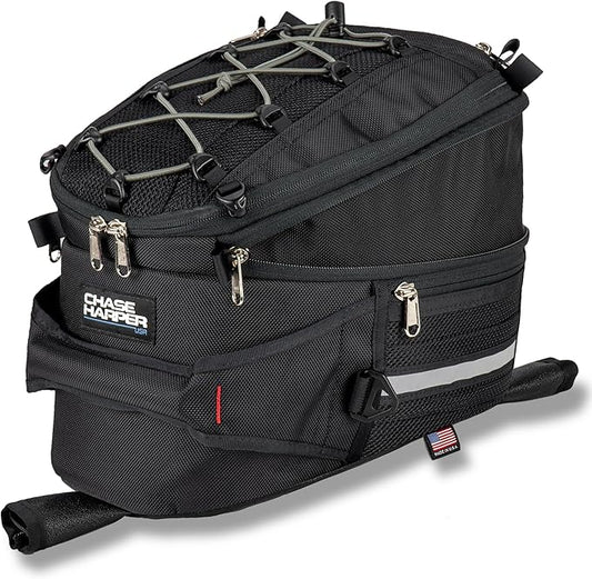 Chase Harper USA 650X Strap Mount Tank Bag - Water-Resistant, Tear-Resistant, Industrial Grade Ballistic Nylon with Anti-Scratch Rubberized Bottom, Adjustable Strap Mounting - Expandable Design