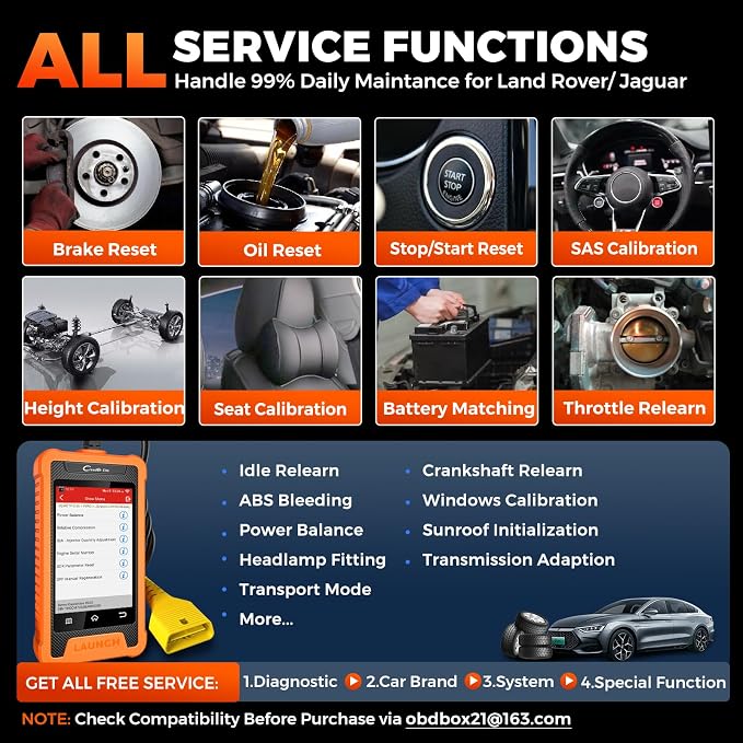 LAUNCH Creader Elite for Land Rover Jaguar OBD2 Scanner, Full System Diagnostic Tool, Bi-Directional Scan Tool, All Reset Services, Active Tests, Height Calibration, Auto VIN, Lifetime Free Update