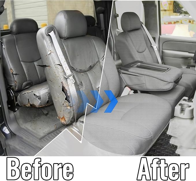 Front & Rear Thickened Composite Fabric Seat Covers for Chevy Silverado GMC Sierra 1500 1999-2006 & Classic,Foam-Padded Protection-Gray