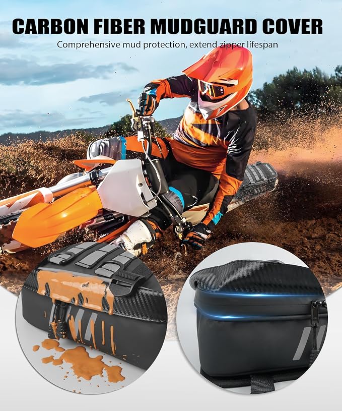 NICECNC Universal Dirt Bike Rear Fender Bag Motorcycle, Silver | Waterproof Motocross Tool Storage Organizer with Reflective Strip for Off-Road Adventure & Enduro Riding