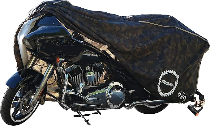 Nuzari Heavy Duty Motorcycle Cover - Motorcycle Covers Waterproof Outdoor Storage - Dirt Bike Covers (Camouflage, Extra Large)