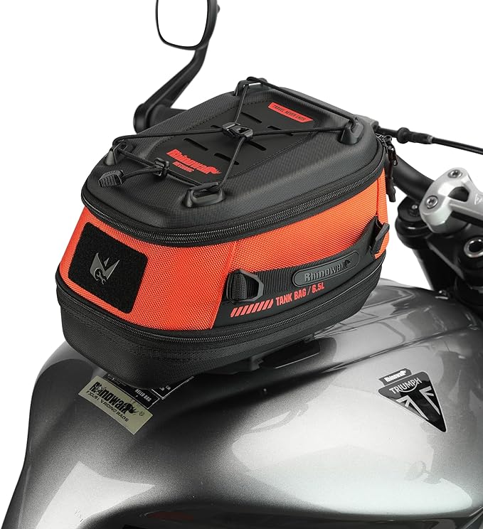 Motorcycle Tank Bag Magnetic Quick Release 5–6.5L Expandable Motorbike Fuel Tank Bag with Lock, Waterproof Storage Backpack with Rain Cover (Orange)