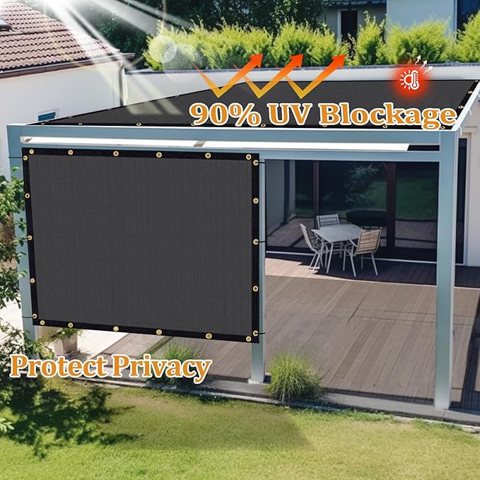 Shade&Beyond Customized Size 11' X 14' Shade Cloth with Grommets, 90% UV Protection UV Protection Mesh Tarp Sun Screens for Patio GN04, Dark Gray