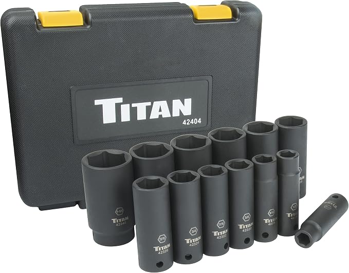Titan 42404 14-Piece 1/2" Drive Metric Deep Impact Socket Set