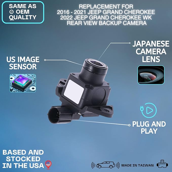 Backup Camera Replaces for Jeep 2016-2021 Grand Cherokee | 2022 Grand Cherokee WK OE Part # 68367609AA, 68274727AB, 68274727AC, 68319465AA, 68319465AB