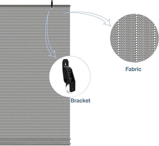 E&K Sunrise 4'W x 13'H Roll Up Outdoor Hollow Out Roller Shade Blind for Patio, Porch, Backyard, Gazebo, Deck, Pergola (Light Gray)
