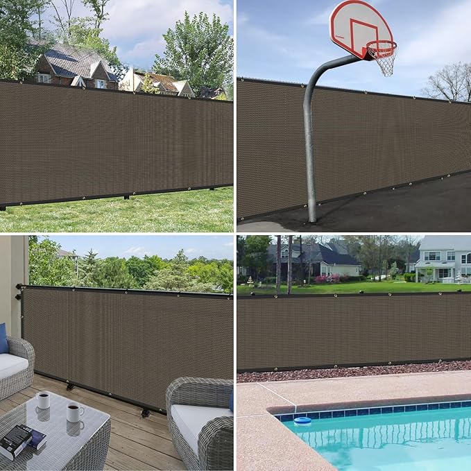 Windscreen4less Privacy Fence Screen Heavy Duty Windscreen Fencing Mesh Fabric Shade Net Cover with Brass Grommtes for Outdoor Wall Garden Yard Pool Deck, 8'x204' Brown