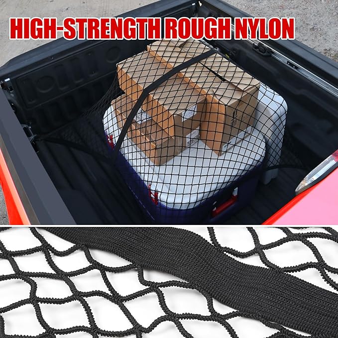 Mabett Truck Bed Cargo Fixed Net Highly Elastic for Ford Maverick Accessories 2022-2025, Stretchable Bed Mesh Net with 6 Metal Carabiners for Maverick (Elastic Fixed net)