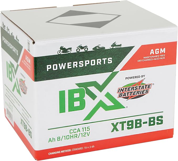 Interstate Batteries YT9B-BS 12V 8Ah Powersports Battery 115CCA AGM Rechargeable Replacement Battery for Yamaha, ATVs, Motorcycles, Scooters, Bikes (XT9B-BS)