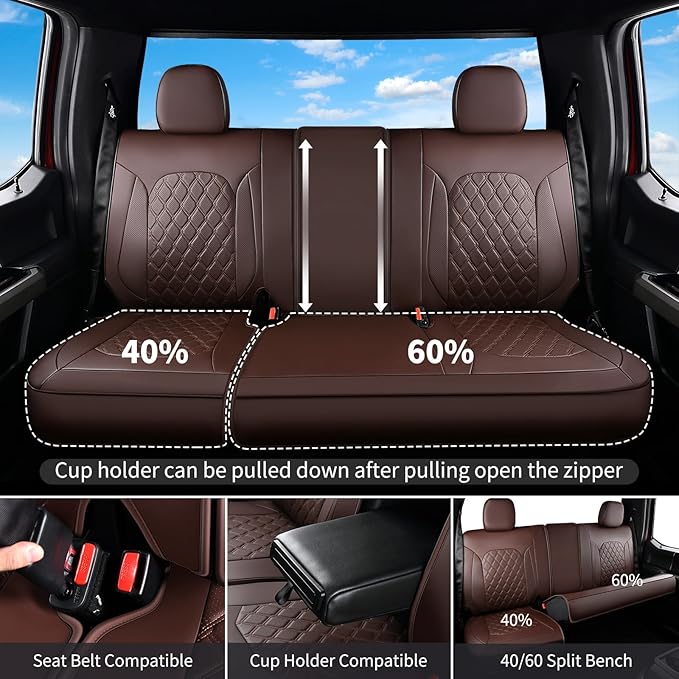 Huidasource Fit for Coffee Chevy Silverado Seat Covers, GMC Sierra Seat Covers, Thickened Nappa Leather Truck Seat Cover 2007-2013&2019-2025 1500, 2020-2025 2500HD 3500HD Crew Double Extended Cab