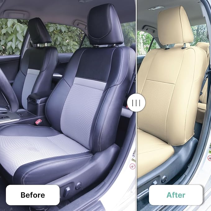 FH Group Custom Fit Seat Covers Specifically Made for 2012-2017 Toyota Camry LE | SE | XSE | XLE - Faux Leather, Waterproof Car Seat Cover, Front Set Solid Beige