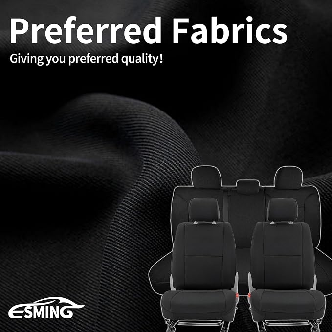 ESMING Custom Fit Seat Covers Compatible with Toyota Tacoma Crew Cab 2005 2006 2007 2008 2009 2010 2011 2012 2013 2014 2015 - Front & Rear Full Set for Non-Folding Passenger Seat - Black