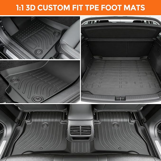 Floor Mats for Jeep Wrangler 4XE 4-Door 2021-2026 (Only Fits with Right Trunk Subwoofer, Not for 2-Door, JL or JK), Heavy Duty TPE All Weather Protection Waterproof Non-Slip (Floor Mats & Cargo Liner)