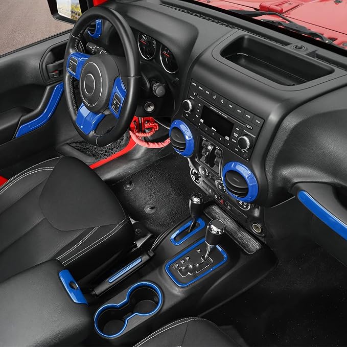 RAZPOY JK 18PCS Interior Trim Kit, Steering Wheel Trim & Gear Shift Cover Air Conditioning Vent Trim Compatible with 2011-2017 Jeep Wrangler JK 4-Door, Blue
