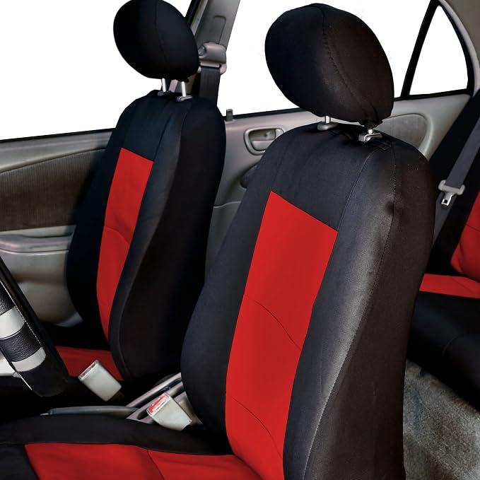 FH Group FB085114 +F11306 Premium Waterproof Seat Covers (Red) Full Set – Universal Fit for Cars Trucks & SUVs