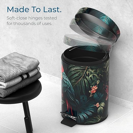 Sanilo Small Bathroom Trash Can with Lid [1.3 Gallon] - Lidded Tiny Trashcan for Garbage - Mini Metal Bin with Soft Closing Mechanism - Bath Room Accessoire Wastebin with Inner Bucket (Exotic)