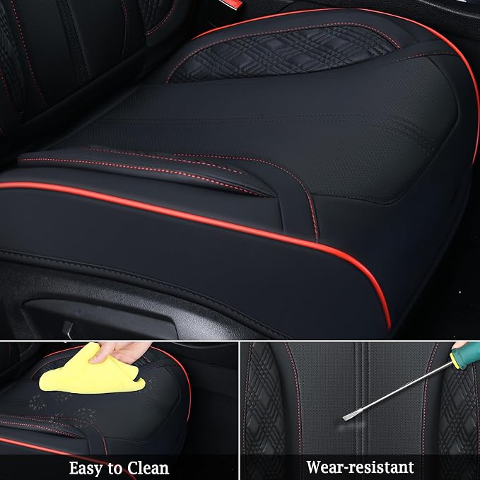 Doogo Car Seat Covers Full Set, Waterproof Car Seat Protector, Universal Automotive Interiors Fit for Most Sedan, SUV, Truck, Pickup, Vans (Black&Red line)