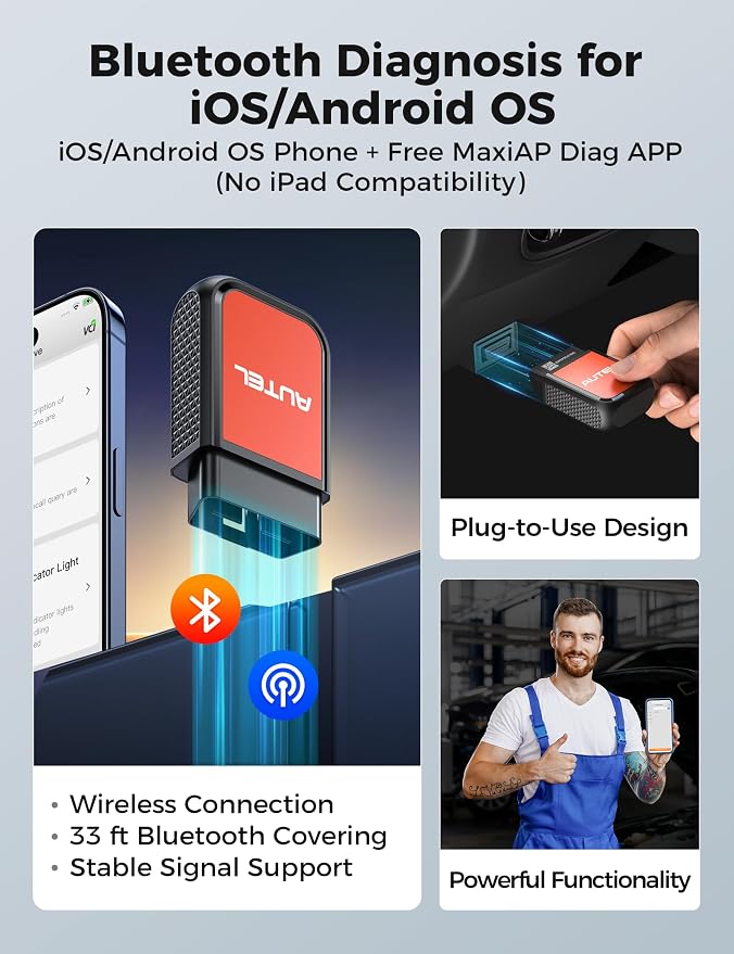 Autel AP2500E Bluetooth Code Reader OBD2 Scanner, Oil Reset, TPMS, EV Battery, BMS Reset, All-System Code Read/Clear, OBD2 10 Tests, Check Engine Light, 45+ Car Brands, for Android/iOS