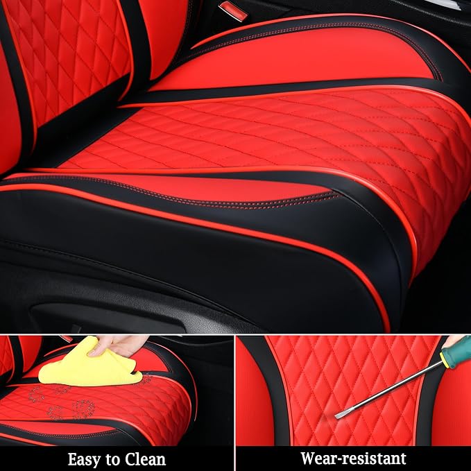 Doogo Front Seat Covers, Leather Seat Covers for Cars,Waterproof Car Seat Protector 2PCS, Auto Driver Seat Cover Accessories Fit for Most SUV Trucks(Black&Red,Front Pair)