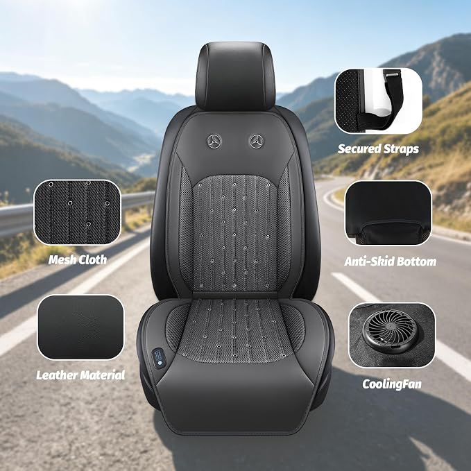 Cooling Car Seat Cover with 2 Powerful Turbo Fans, 12V-24V Ventilated Cooling Car Seat Cushion, 3-Speed Adjustable Breathable Cooling Seat Cover for Car SUV Truck Universal Fit (Grey 2)