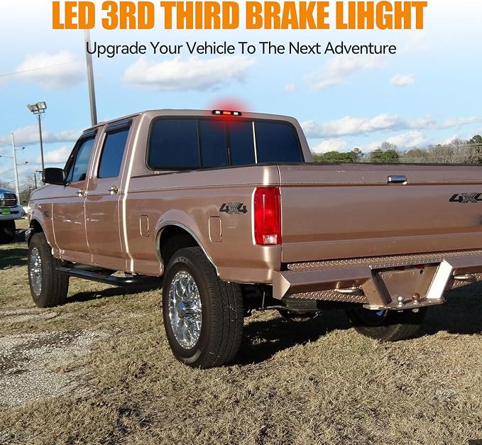 Third 3rd Brake Light LED for 1992-1997 Ford F150 F250 F350 Bronco, High Mount Rear Brake Lights Assembly, Waterproof Center Cab Lamp Stop Light