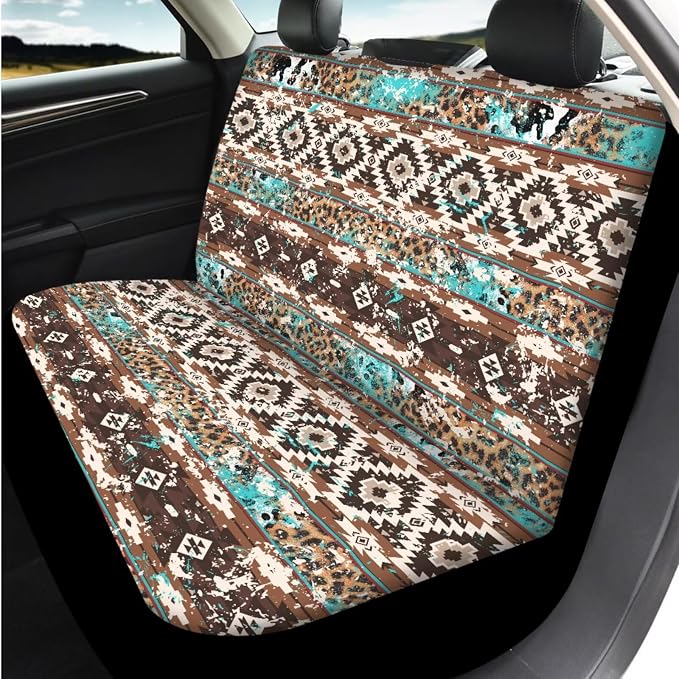 Bulopur Western Native American Automotive Seat Covers Set with Matching Steering Wheel Cover Breathable Center Console Cushion Pad Non-Slip Seat Headrest Cover 14 Pack Auto Interior Accessories