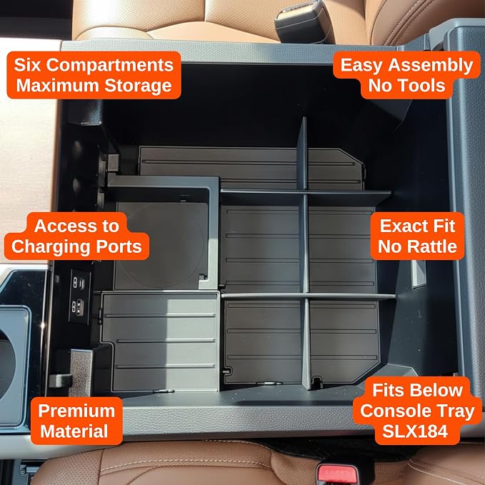 Vehicle OCD - Center Console Organizer for Toyota Tundra (2022-2026) / Toyota Sequoia (2023-2026) – Made in USA - NOT Compatible with Center Console Safe - SLX178