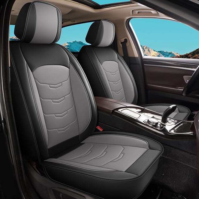 Car Seat Covers Fit for Chevy Equinox 2007-2024 2025 Front Set Luxury Leather Seat Cushion Waterproof Automotive Seat Protectors(2 Seat,Black&Grey)