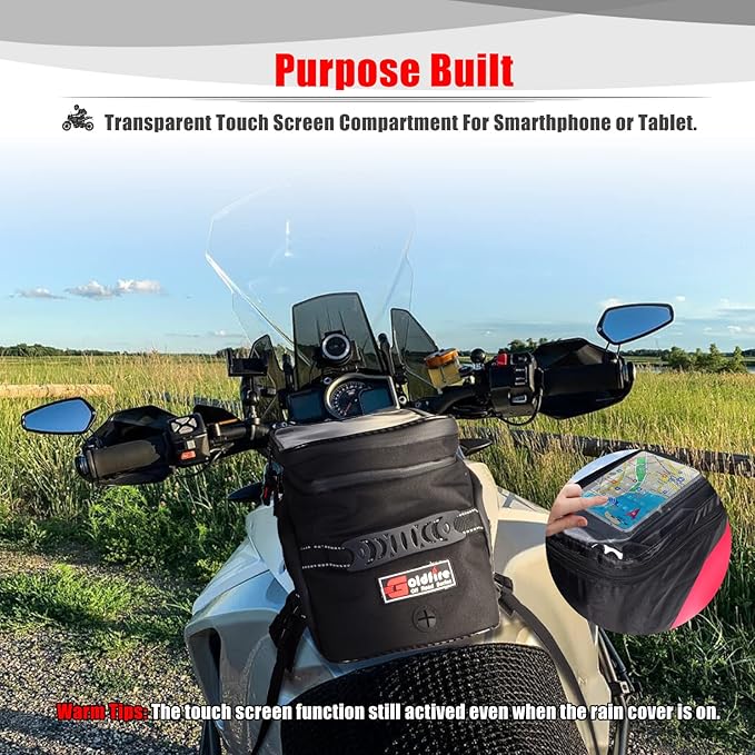 Goldfire Motorcycle Tank Bag Expandable ADV Gas Oil Fuel Tank Saddle Bag with Strong Strap Mount Water Resistant Motorcycle Storage Bag(Black)