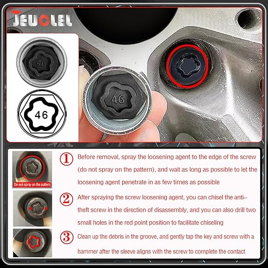 046 Wheel Locking Nut Key Compatible with BMW Series, Socket OD 27mm - ID 25mm, Anti-Theft Lug Nut Removal Tool