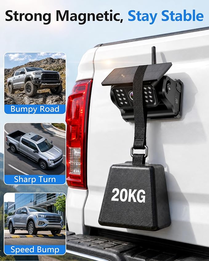 Magnetic Wireless Backup Camera 5.8G Wi-Fi: 1080P HD Night Vision Hitch Camera for Trailer Hook-up & Hitching - No Wiring Solar USB 24H Battery Ideal for Trucks Trailers RVs