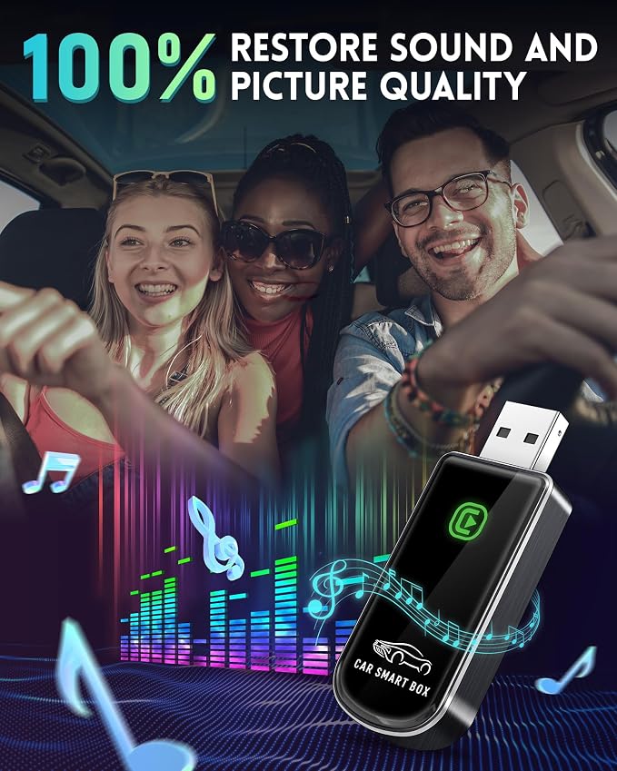 Amzfeel Wireless CarPlay Adapter for Apple iPhone iOS 10+ & Cars from 2015+, Mini Edition, Convert Factory Wired to Wireless CarPlay Dongle Plug & Play GPS Digital Media Receiver (Brushed Cobalt Blue)