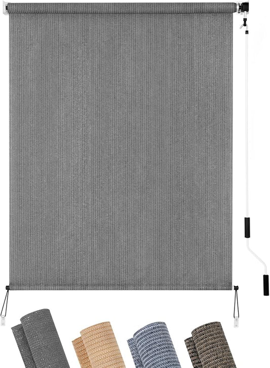 KELIXU Patio Shades Roll Up Outdoor Blind, 4' W x 6' H Cordless Sun Shade Privacy Screen with 90% UV Protection Exterior Roller Shade Cloth for Porch Pergola Backyard Windows Balcony, Gray