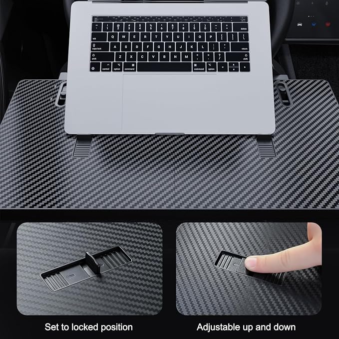 2-in-1 Car Steering Wheel Desk Tray & Slim Seat Gap Filler Organizer, Foldable Car Table for Eating Working, Carbon Fiber Car Laptop Tray & Seat Organizer for Car SUV Truck