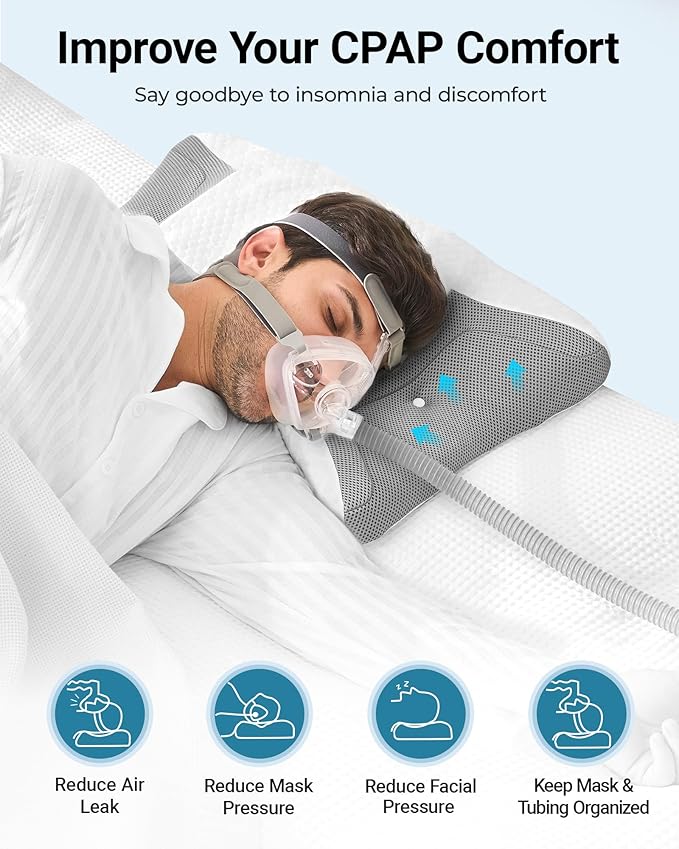 Elviros CPAP Pillow for Side Sleeping, HSA/FSA Sleep Apnea Memory Foam Pillow for All CPAP Masks Users to Reduce Air Leaks & Masks Pressure, Adjustable Height with Cooling Breathable Cover
