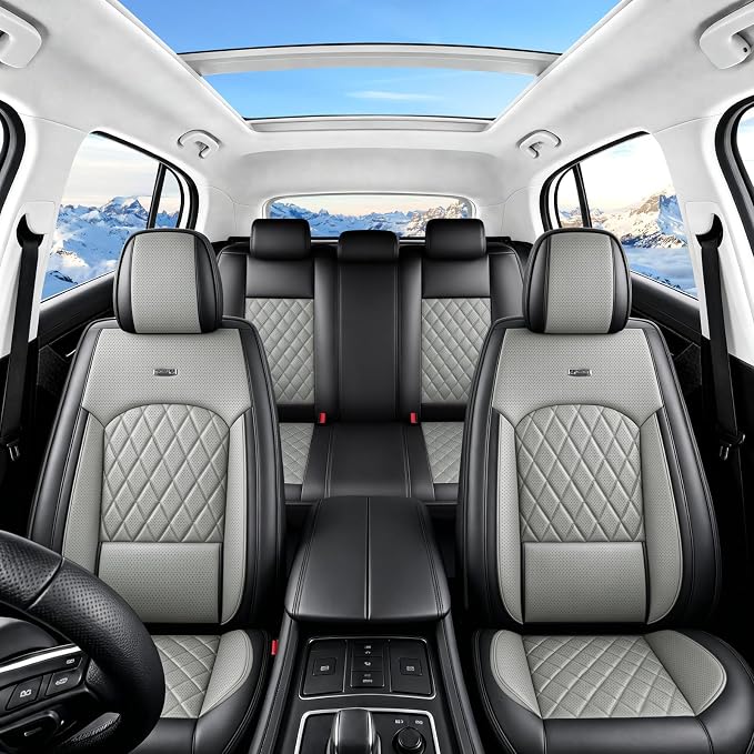 Fit Edge Car Seat Covers for Ford Edge 2007-2025 2026 - Luxury Leather, Anti-Slip, All-Weather Seat Cushions, Waterproof & Breathable, Airbag Compatible, Full 5-Seat Set (Gray)