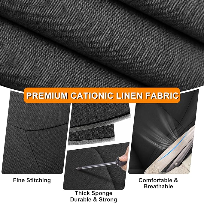 Front Seat Cover Compatible with 1994-1996 Chevy Corvette C4 Standard, Heavy Duty Cationic Linen Fabric Seat Protector