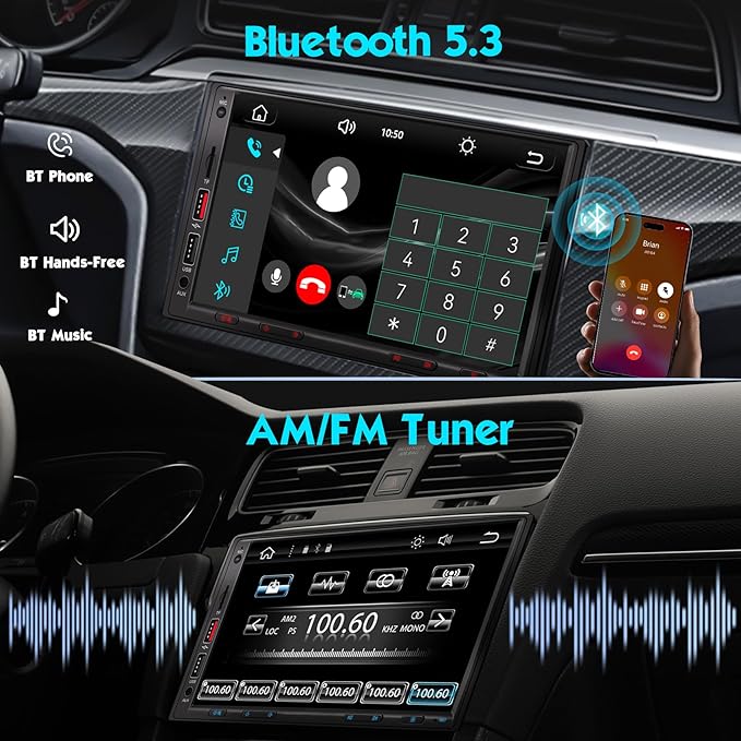 [Upgraded DSP & Hi-Fi Sound] 7'' Double Din Car Stereo, Wireless Apple CarPlay & Android Auto, 240W Peak Power Audio, 7 Inch HD Touchscreen, Bluetooth, Backup Camera, Pro Equalizer Sound Tuning