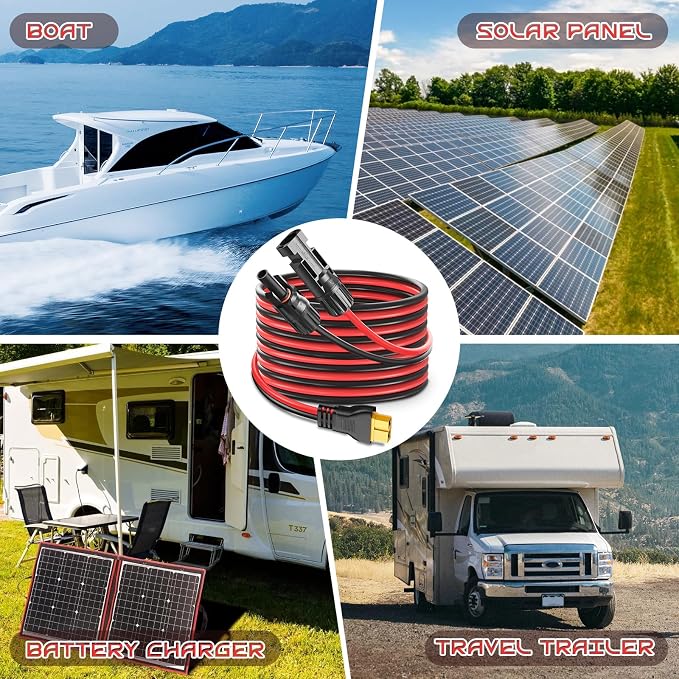 10FT 10AWG XT60 Solar Charging Cable, GIBBAB Solar Panel Connector to XT60 Extension Charge Adapter Cable with Caps & Wire Ties for LiFePO4 Battery RV Portable Power Station Generator