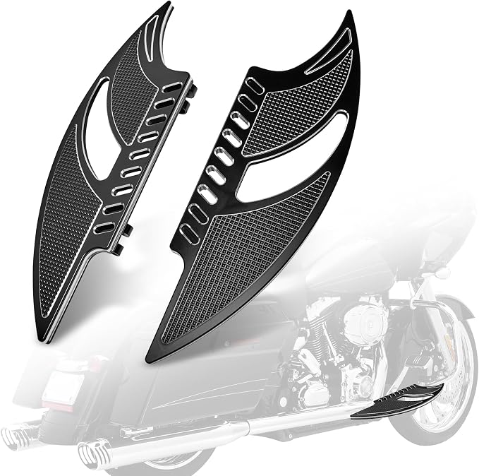 Goldfire Large Floorboards Driver Footpegs Front Rider Foot Rest Pedal Bat Shape Motorcycle Accessories Fit for Harley 2012-2016 FLD, 1986-2017 FL Softail, 1986+ Touring and 2008+ Trike Models, Black