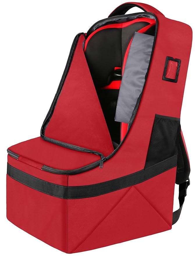 YOREPEK Car Seat Travel Bag, Padded Car Seats Backpack for Air Travel, Heavy Duty Carseat Travel Bag for Airplane, Airport Gate Check Bag (Red)