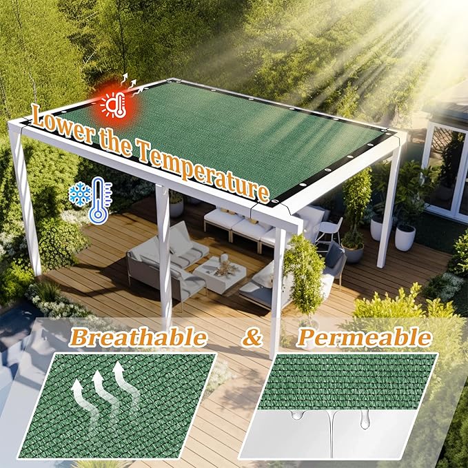 Shade&Beyond Customized Size 9' X 12' Shade Cloth with Grommets, 90% UV Protection UV Protection Mesh Tarp Sun Screens for Patio GN04, Green