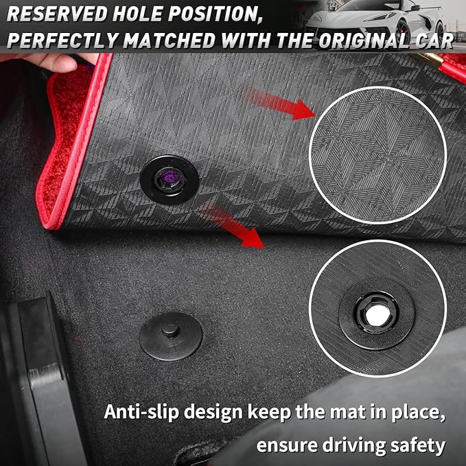 Red Floor Mats Protectors Floor Liners Compatible with for Corvette C8 Coupe 2020-2026 Accessories All Weather Anti-Scratch Wear-Resistant Floor Protection Carpet Foot Pad