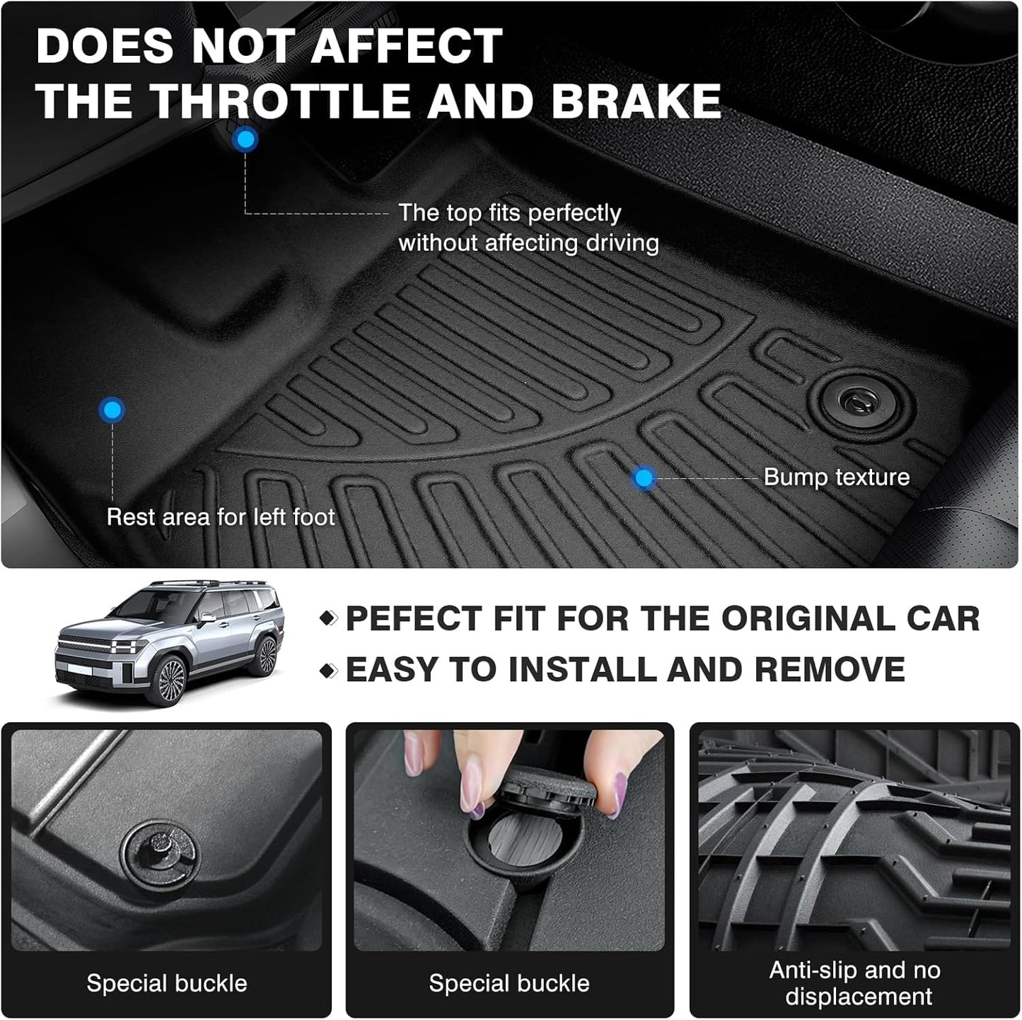 Powerty Floor Mats for 2021-2023 Hyundai Santa Fe 5 Seats (ONLY Hybrid), Custom Fit for Hyundai Santa Fe Accessories, 3D TPE All Weather Car Mats 1st & 2nd Row Heavy-Duty Floor Liners