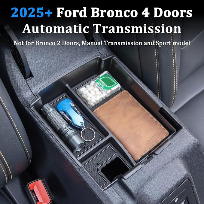 TOPINSTALL 2025+ Upgraded Tray Compatible with Ford Bronco 2025 2026 4-Door Automatic Transmission, Full Size Bronco Console Organizer (NOT for Manual & 2-Door & Sport Model)