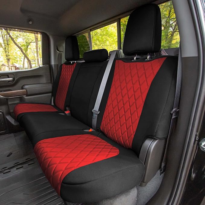 FH Group Custom Fit Car Seat Covers Specifically Made for 2019-2023 Chevrolet Silverado 1500 2500HD 3500HD RST, LTZ, HIGH COUNTRY Ultraflex Neoprene Water Resistant Seat Covers - Rear Set Red