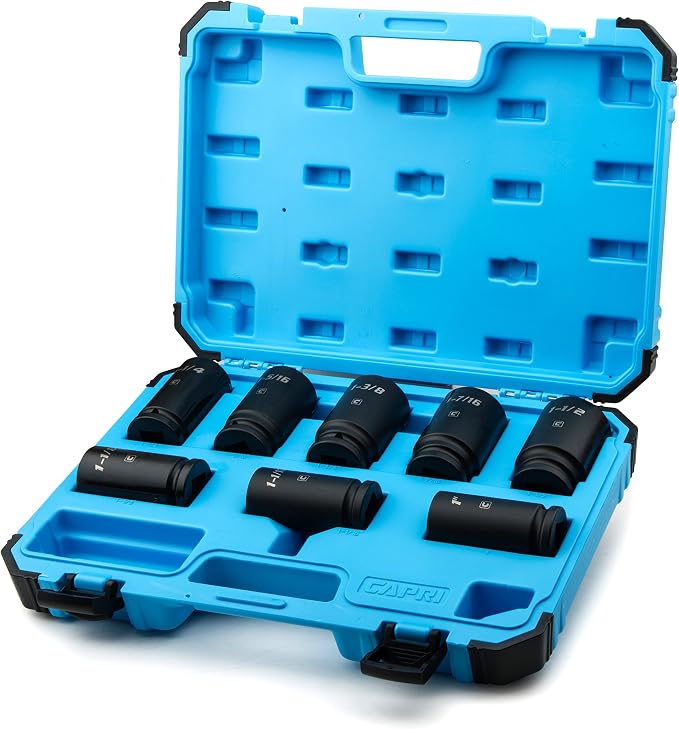 Capri Tools 3/4-Inch Drive Deep Impact Socket Set, SAE, CrMo, 8-Piece